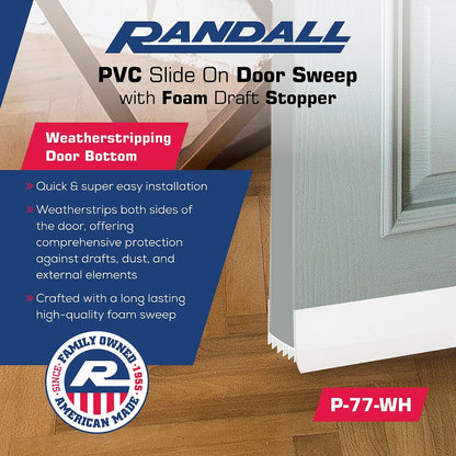 PVC Slide on Door Sweep with Foam Draft Stopper/Sweep for Doors 1" - 1 3/4" Wide - 3 FT Long (Brown)