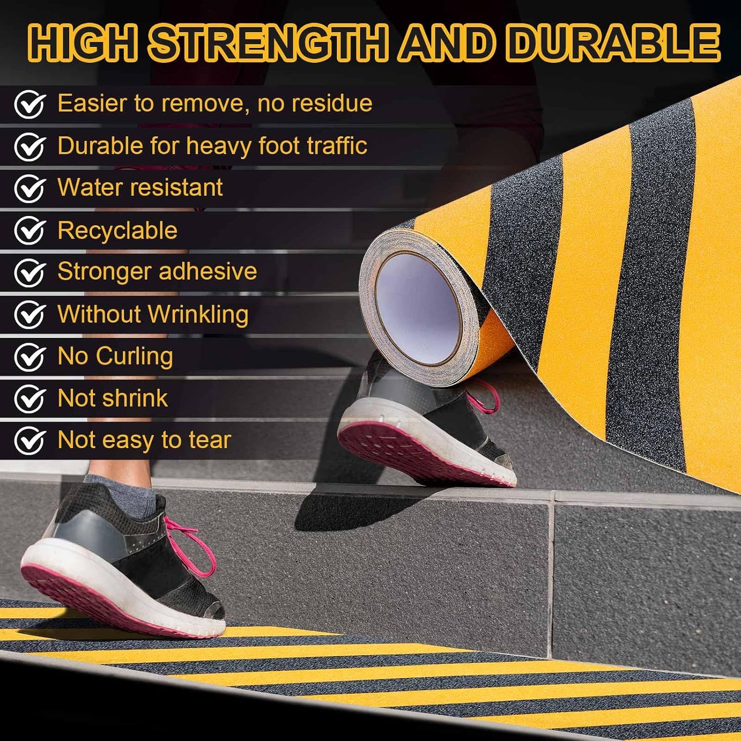 Watersay 8 Inch x 20 ft Anti Slip Traction Tape Waterproof Clear Non Skid Tape Durable Grip and Friction Stair Non Slip Strips Abrasive Adhesive for Stairs Steps Ramp Outdoor Indoor