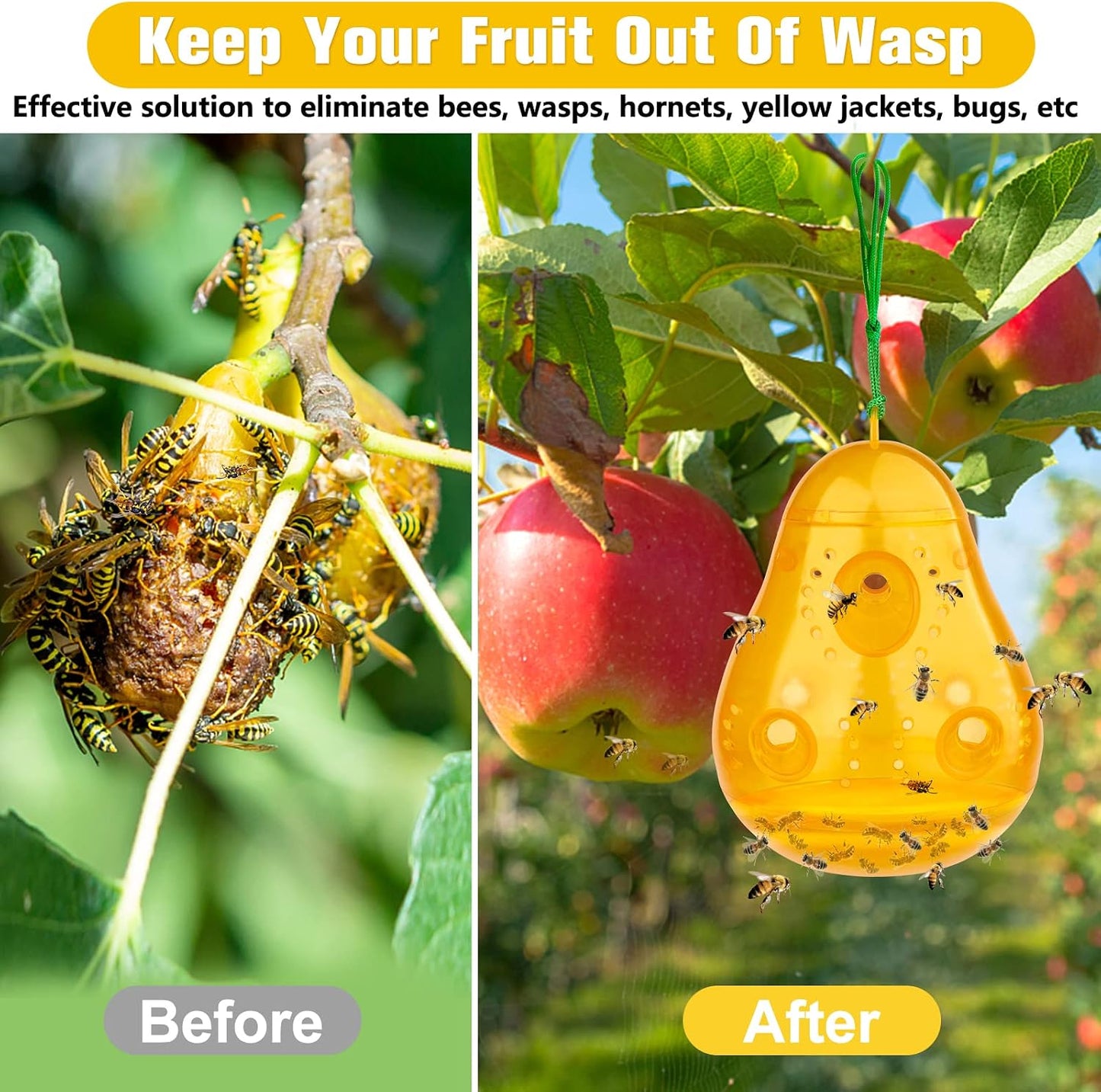 JNKNT Wasp Trap Bee Catcher, Outdoor Hanging Wasp Trap, Reusable Hornet & Yellow Jacket Trap, 2 Pack (Pear Shape - Orange)