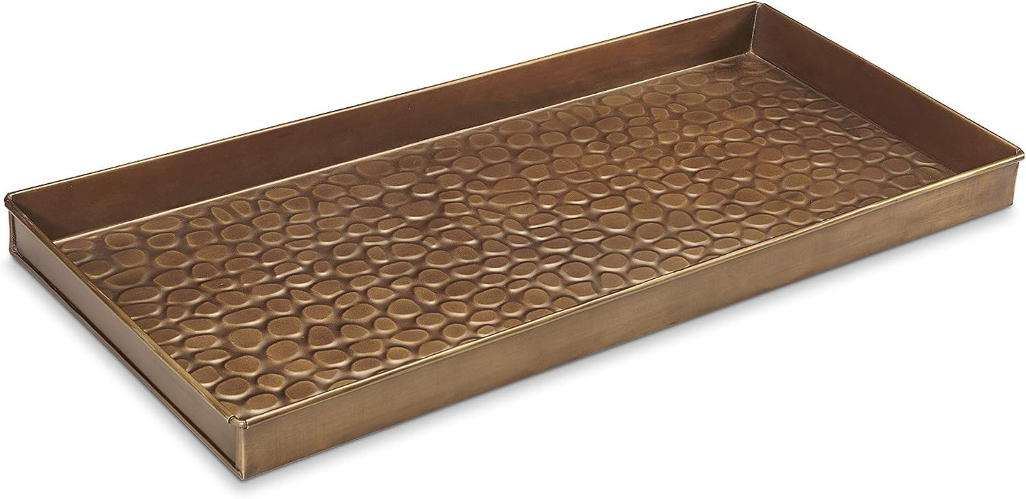 Good Directions Medium Boot Tray, Double Circles Multi-Purpose All Weather Decorative Tray, Shoes, Plants, Pet Bowls, 30x13x2 Inch, Dark Zinc Gray Steel