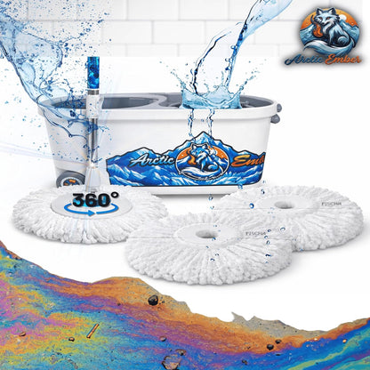 Spin Mop and Bucket System with Wringer, Microfiber Spin Mop and Bucket Set, Stainless Steel Handle, Rolling Mop Bucket with Drain Plug, Includes 3 Mop Heads for Hardwood Tile Floors