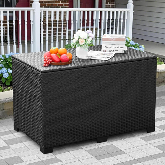 Lviden 180 Gallon Deck Storage Box Outdoor Storage Box Large Patio Storage Bin with Waterproof Lining Bag Cushion Storage Bin Outdoor, Black
