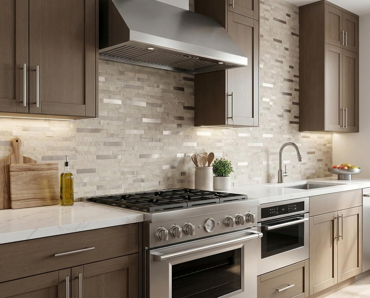 Yipscazo 2026 New Upgrade 11.34" X 11.57" Peel and Stick Backsplash, Stick on Backsplash Tiles for Kitchen, Bathroom, Fireplace (10 Sheets, Beige Rocks + Rose Gold)
