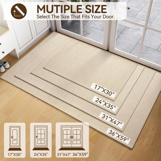 Ultra Thin Door Mat 24"x35" – Low Profile Non Slip Door Mat Indoor Entrance, Washable Absorbent Entryway Mat with Rubber Backing, Dirt Trapper Doormat for Front Door Inside, Beige