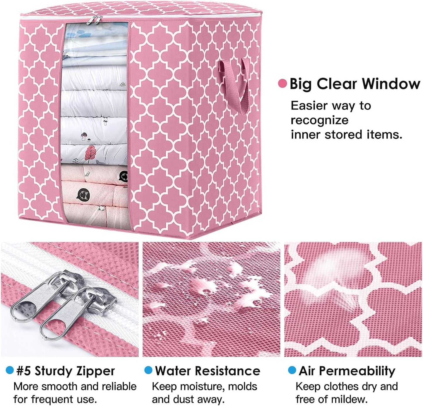 WISELIFE Storage Bags 3 Pack/100L Large Blanket Clothes Organization and Storage Containers for Comforters,Bedding, Foldable Organizer with Reinforced Handle, Clear Window, Sturdy Zippers,Gray
