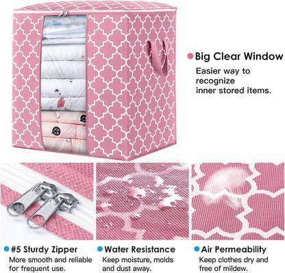 WISELIFE Storage Bags 3 Pack/100L Large Blanket Clothes Organization and Storage Containers for Comforters,Bedding, Foldable Organizer with Reinforced Handle, Clear Window, Sturdy Zippers,Gray
