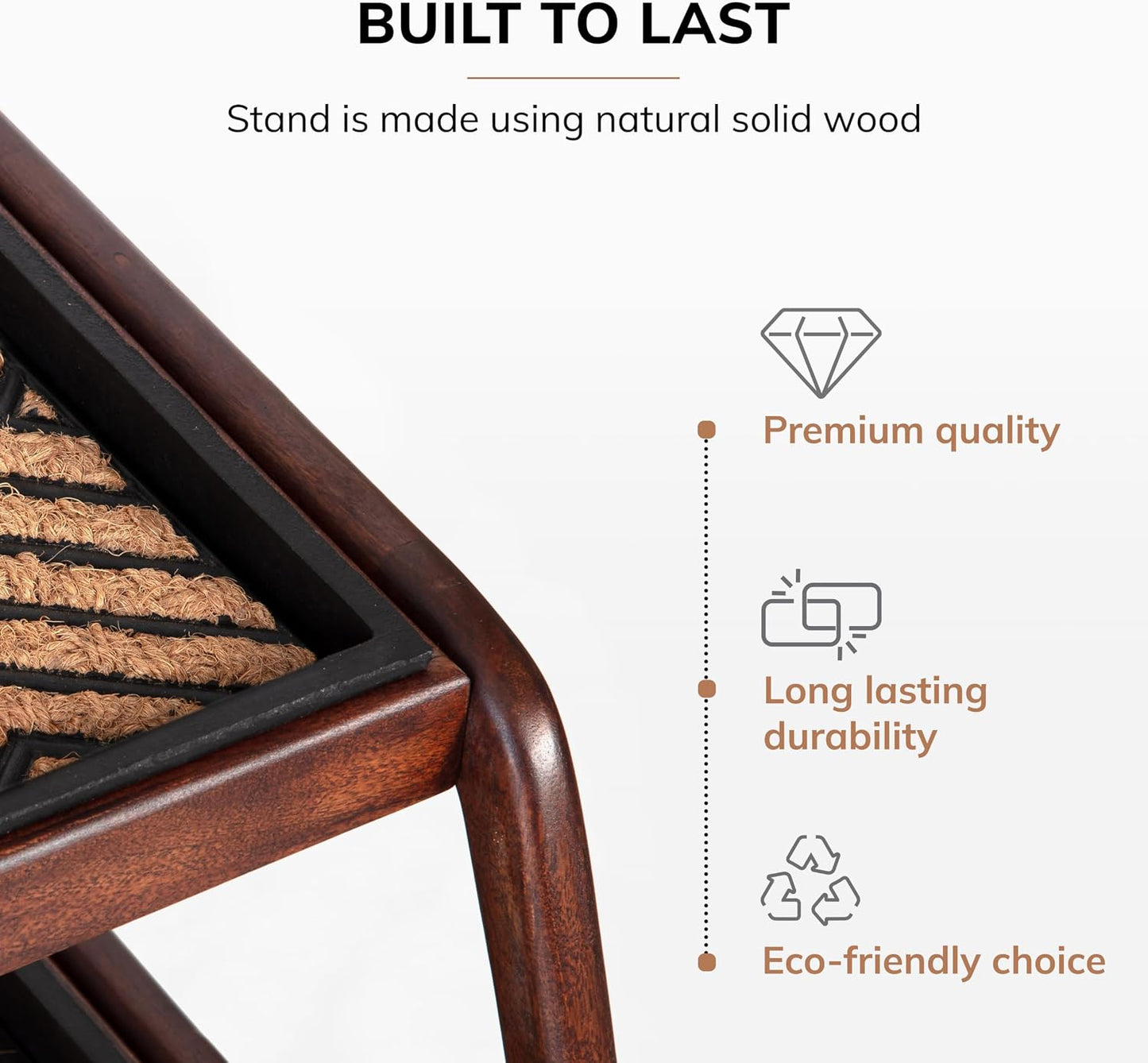 Anji Mountain Heavy Duty Waterproof Wooden Shoe Storage Mat Organizer/Boot Storage Tray Multi Use for Entryway with Coir, Gray and Ivory Insert, 1 Tier, Fits 2 Pair (26.5" Wide)