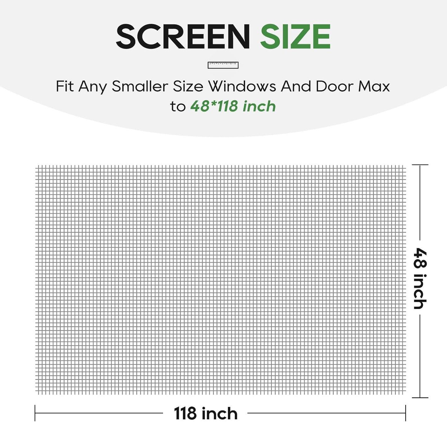 King&Charles Window Screen Door Repair/Replacement Kit, Include Black Screen Mesh 48"x118"+ 2 Roller+50Ft Spline+8Clips+Hook, 6 in 1 Window Mesh Kit, Steel/Nylon Bearing Roller