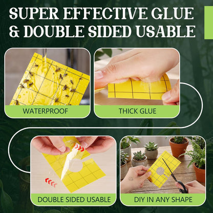 100 Pack Yellow Pre-Cut Sticky Traps Bulk for Gnats 3 x 5 Inch Dual Sided Bug Fly Sticky Traps with Center Hole for Indoor Outdoor Plant Flying Insects Fungus Gnats Whiteflies Aphids (Yellow)