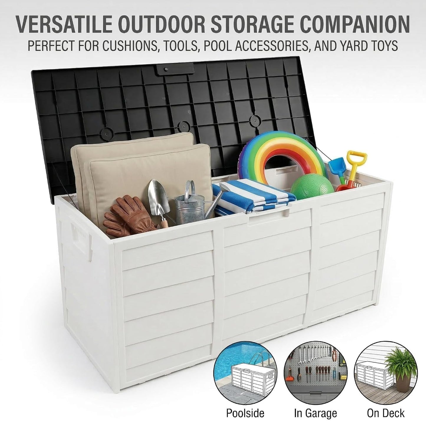 75 Gallon Outdoor Storage Box, 260L Waterproof Resin Deck Box for Patio Furniture Cushions, Garden Tools and Yard Accessories, Lockable Storage Chest with Wheels and Handles (Brown)