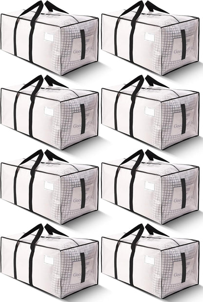 HOMESURE Supports 200lbs Heavy Duty Moving Bags - Strong Zipper & Wrap-Around Handles - Water-Resistant Storage Totes, Durable Alternative to Moving Boxes - 8 Pack - Semi-Transparent