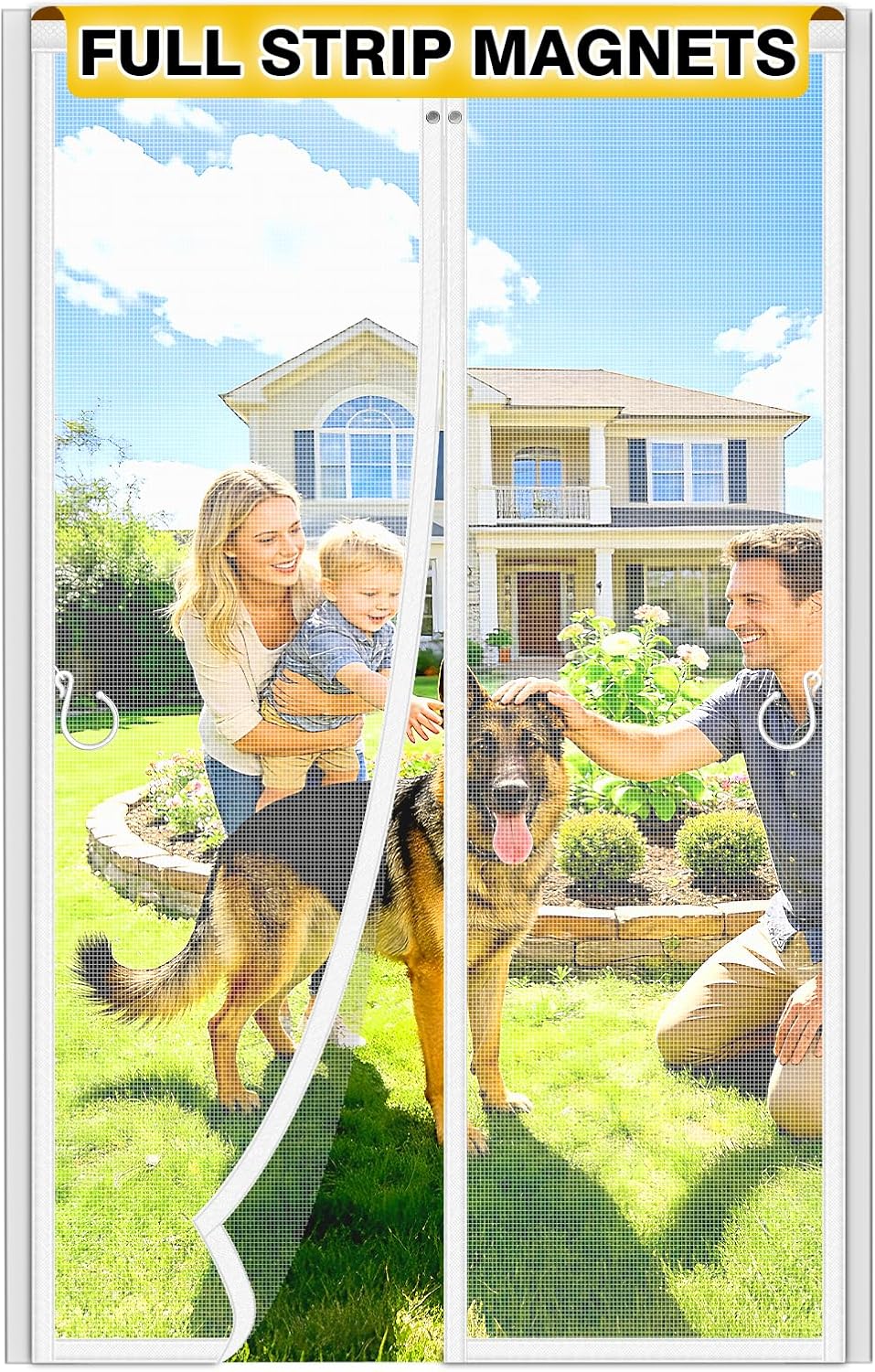 HOFUDON Upgraded Magnetic Screen Door Mesh, Full Strip Magnets, Heavy Duty Fiberglass Mesh, Door Screen Magnetic Closure for Single Door Size 32 x 80 Inch, Screen Door Size 35 x 82 Inch Black