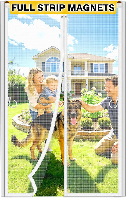 HOFUDON Upgraded Magnetic Screen Door Mesh, Full Strip Magnets, Heavy Duty Fiberglass Mesh, Door Screen Magnetic Closure for Single Door Size 32 x 80 Inch, Screen Door Size 35 x 82 Inch Black