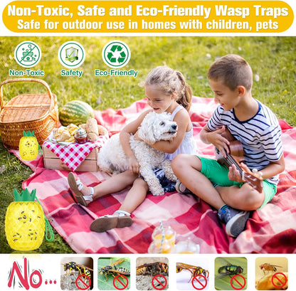 Wasp Trap, Yellow Jacket & Hornet Catcher for Outdoors, Reusable Hanging Wasp Catcher Traps, 2 Pack, Yellow - Pineapple Shape