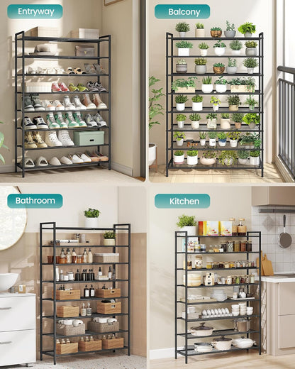 SONGMICS Metal Shoe Rack, Free Standing Shoe Organizer for Entryway Closet Garage Small Spaces, Heavy-Duty Slim Steel Storage Shelf, 8-Tier, Fits 16-24 Pairs, Bronze ULMR028A01