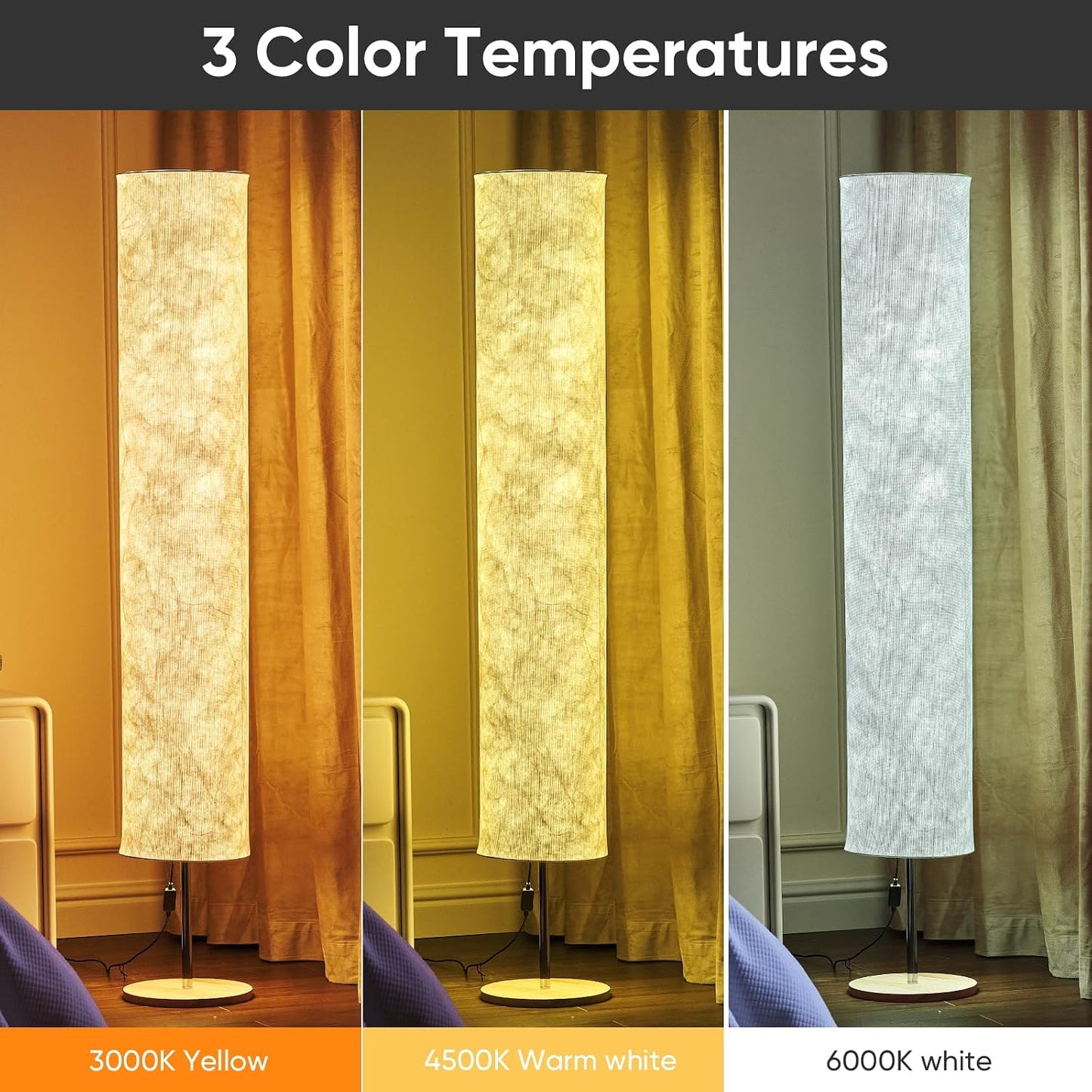 Soft Floor Lamp 3 Color Remote LED Living Room Bedroom conner floor light | Shade column paper with Tyvek Fabric Brightness Adjustable for Living Room Bedroom Game Room