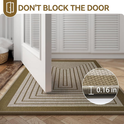 Front Door Mat 17''x30'', Absorbent Dirt Resist Washable Non Slip Low-Profile Indoor Doormat, Easy Clean Welcome Entryway Door Mats, Brown