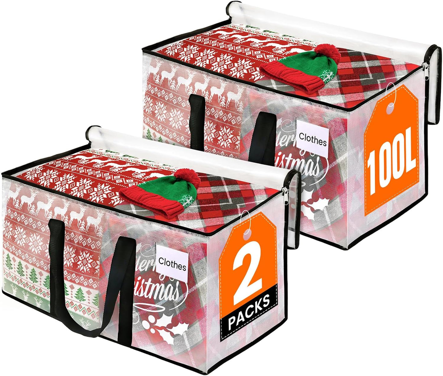 RoomHacks Heavy Duty Clear Moving Bags with Reinforced Handle and Double Zipper, Storage Totes, Packing Bags Alternative to Moving Essential and Supplies Box, Clear, Large, 6 Packs