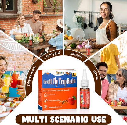 4 Pack Fruit Fly Trap Refill Liquid, 0.68 Ounces Per Bottle, Effective Fruit Fly Bait Refill, Suitable for Indoor Use, Kitchen Countertops, and Home Environments, Non-Toxic