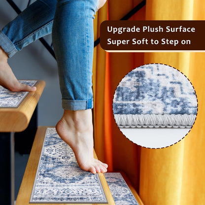 OJIA Stair Treads Non Slip for Wooden Steps Indoor 15PCS Carpet Stair Treads, Rubber Backing Stair Carpet Treads, Residue Free 8"x30" Staircase Step Treads Edging Stair Rugs for Kids & Pets, Gray
