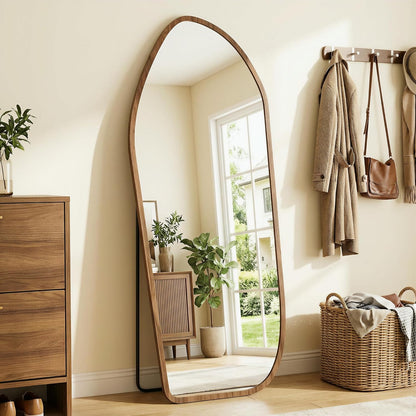 Suidia Full Length Mirror, Oversized Floor Mirror with Solid Wood Frame, Large Standing Mirror for Bedroom Living Room, Wood Art Style, Dark Walnut, 74" L x 32" W