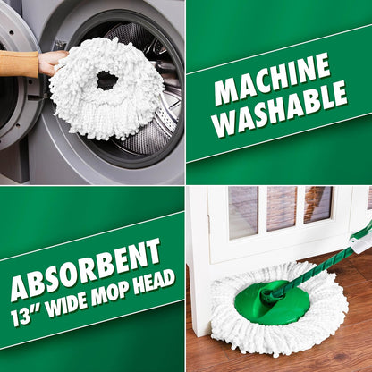 Libman Tornado Spin Mop System and 1 Refill, Mop and Bucket with Wringer Set for Hardwood Floor Cleaning, 2 Total Heads Included