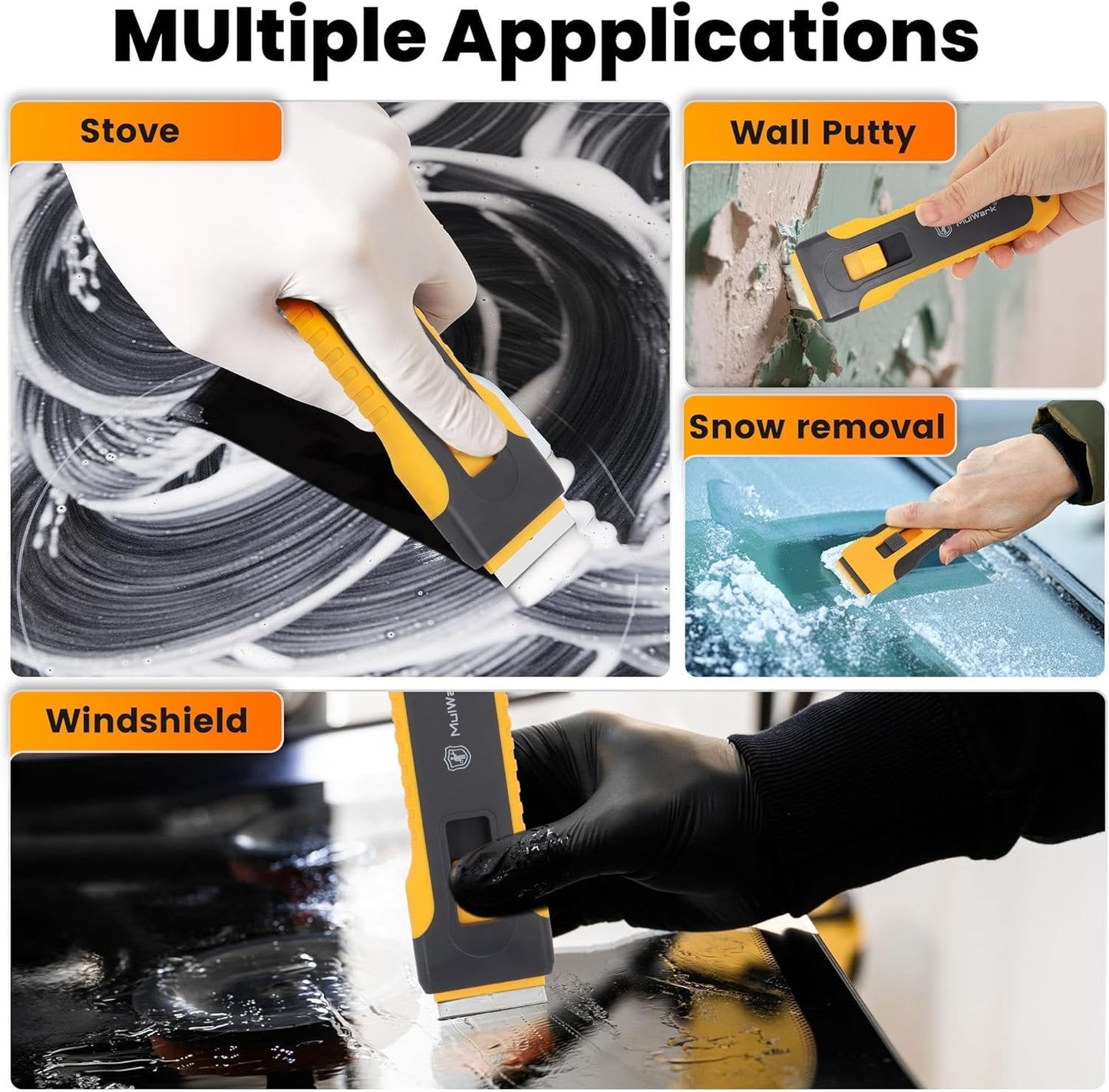 MulWark Razor Blade Scraper | 2 Handles Razor Scraper Set With Extra 12pcs Blades Heavy Duty Paint & Glass Scraper Tool With Extendable Handle for Windows, Oven Cleaning & Surface Prep