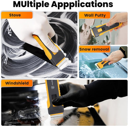 MulWark Razor Blade Scraper | 2 Handles Razor Scraper Set With Extra 12pcs Blades Heavy Duty Paint & Glass Scraper Tool With Extendable Handle for Windows, Oven Cleaning & Surface Prep