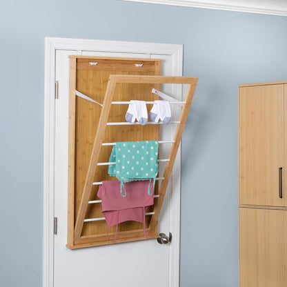Honey-Can-Do Wall-Mounted Clothes Drying Rack, Bamboo, Collapsible, 23 in W x 27.25 in H