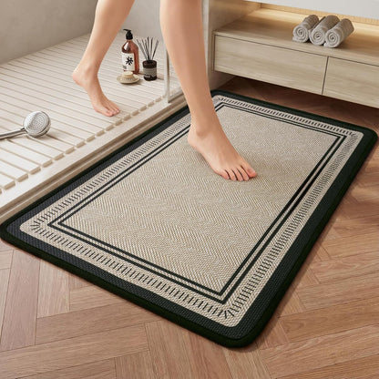 Non Slip Bath Mat with Rubber Backing, Absorbent Quick Dry Bath Rugs Washable, Thin Bathroom Rugs Fit Under Door for Bathroom Floor, Shower and Sink, 16"×24", Grey
