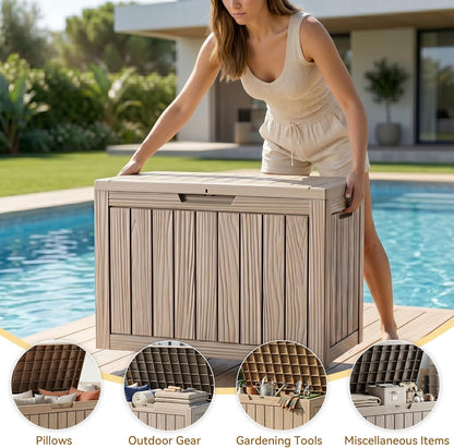 35 Gallon Waterproof Outdoor Storage Box,Deck Boxs for Outdoor and Indoor Use,Deck Storage Box for Picnic Supplies,Gardening Tools,Lockable and Easy to Install(Black)