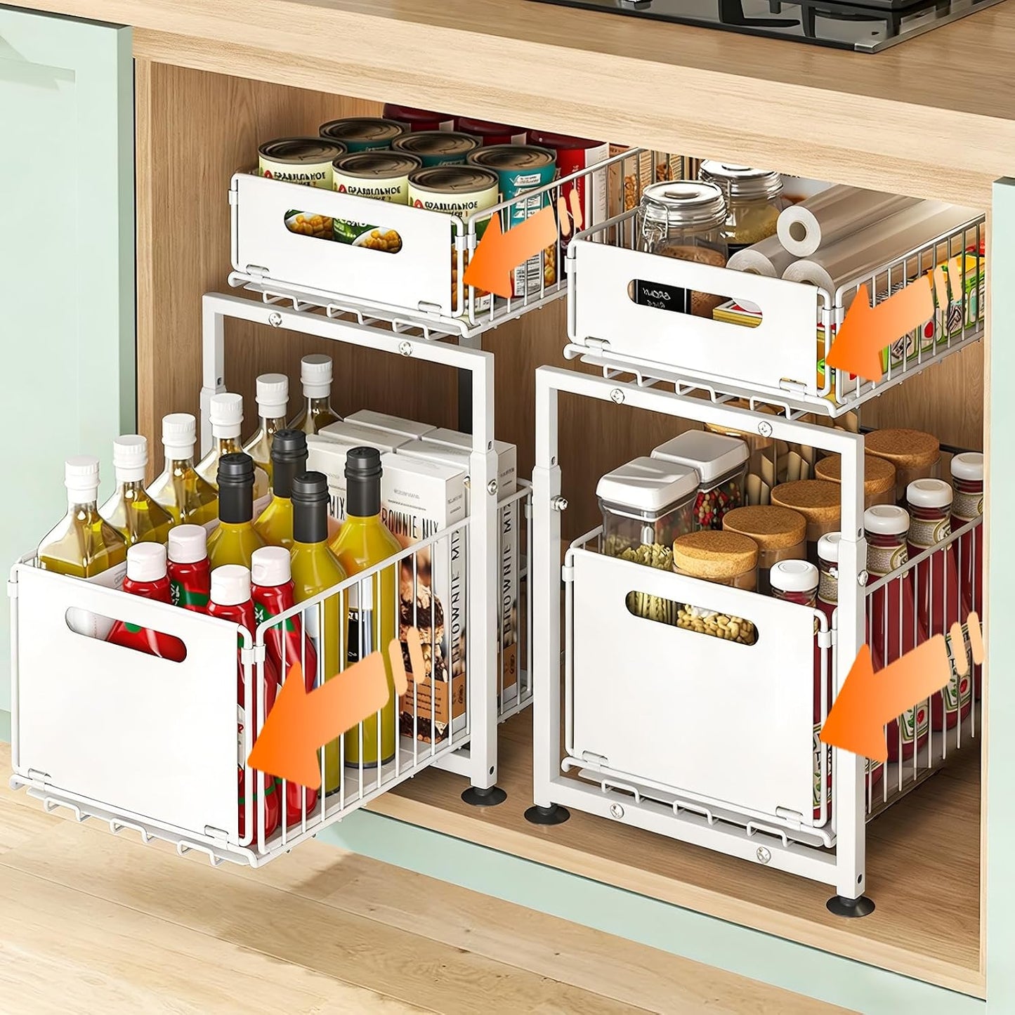 Under Sink Organizer, 2-Tier Multi-Use Kitchen and Bathroom Organizers and Storage, Slide Out Thickened Metal Under The Sink Organizer for Kitchen Bathroom Pantry (Style A White, 1 Pack)
