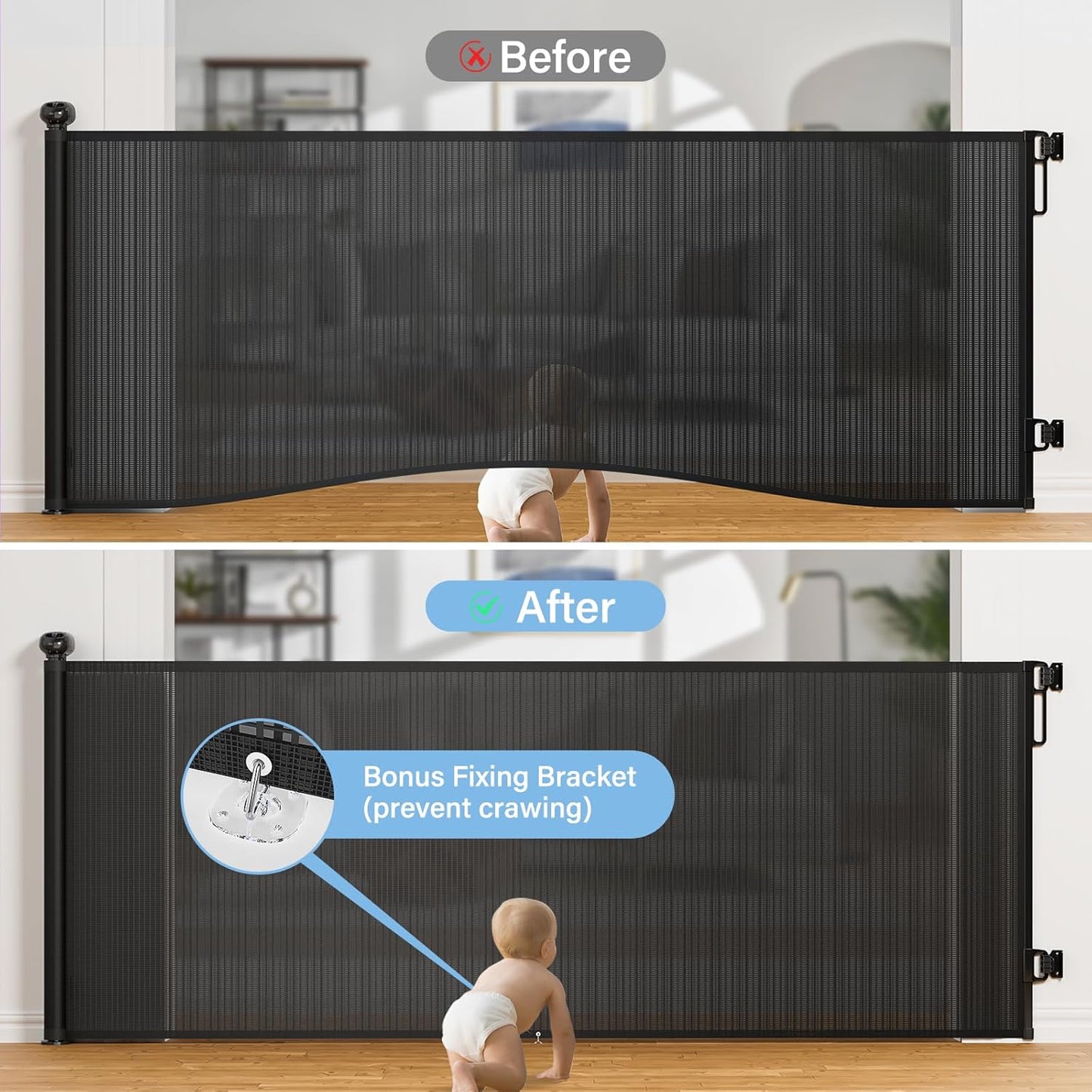 probebi Retractable Baby, Child & Dog Gates for Stairs, Extends to 54" Wide 34" Tall, Use for Outdoor, Indoor, Hallways, Doorways, Deck, Porch, Black