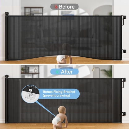 probebi Retractable Baby, Child & Dog Gates for Stairs, Extends to 54" Wide 34" Tall, Use for Outdoor, Indoor, Hallways, Doorways, Deck, Porch, Black