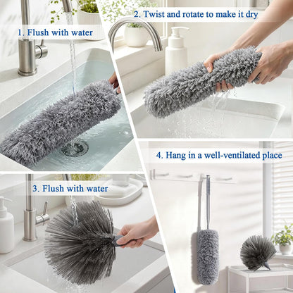 DELUX Microfiber Feather Duster Extendable Duster with 100 inches Extra Long Pole, Bendable Head & Long Handle Dusters for Cleaning Ceiling Fan, High Ceiling, Blinds, Furniture & Cars Gray