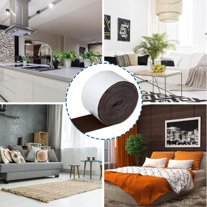 Shappy 2 Packs 120 x 2 x 0.12 Inch Felt Strips with Adhesive Backing Felt Tape Roll Non Slip Self Adhesive Cuttable Furniture Pads for Protecting Hardwood Floors, Chairs, Wall(Dark Brown)