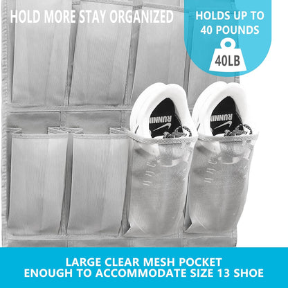 Over The Door Shoe Organizer with 24 Large Breathable Mesh Pockets Sturdy Closet Door Shoe Storage Holder Hanging SimpleHouseware Men Women Kids Shoe Holder for Rack (Black)