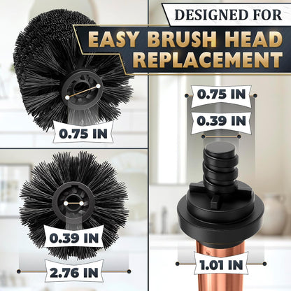 Black Toilet Brush and Holder Set - Slim Matte Design that Fits Anywhere - Stainless Steel Toilet Bowl Brush and Holder with 2 Rounded Corners, Replaceable Head, Removable Inner Bowl & Splash Guard