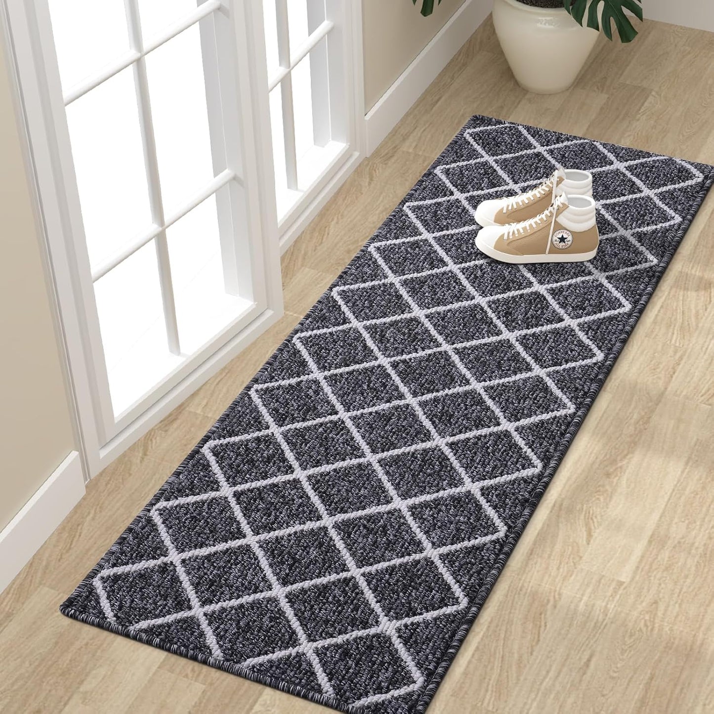 Finchitty Indoor Door Mat, Dirt Resistant and Absorbent, Low-Profile, Non-Slip, Washable Inside Floor Mats for Front Door, Back, and Entrance, 32" x 20", Grey