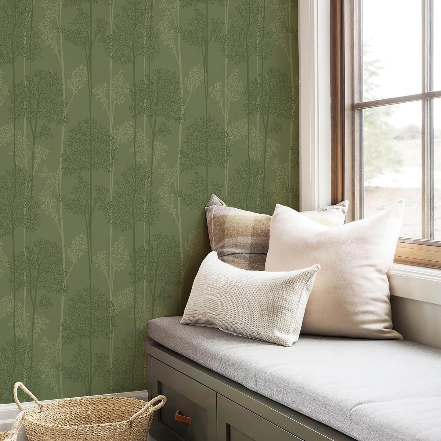 JiffDiff Warm White Self Adhesive Wallpaper with Waterproof, Farmhouse Removable Peel and Stick Wallpaper for Bathroom and Cabinets Decor, Botanical Renter Friendly Contact Paper 17.3" X 120"