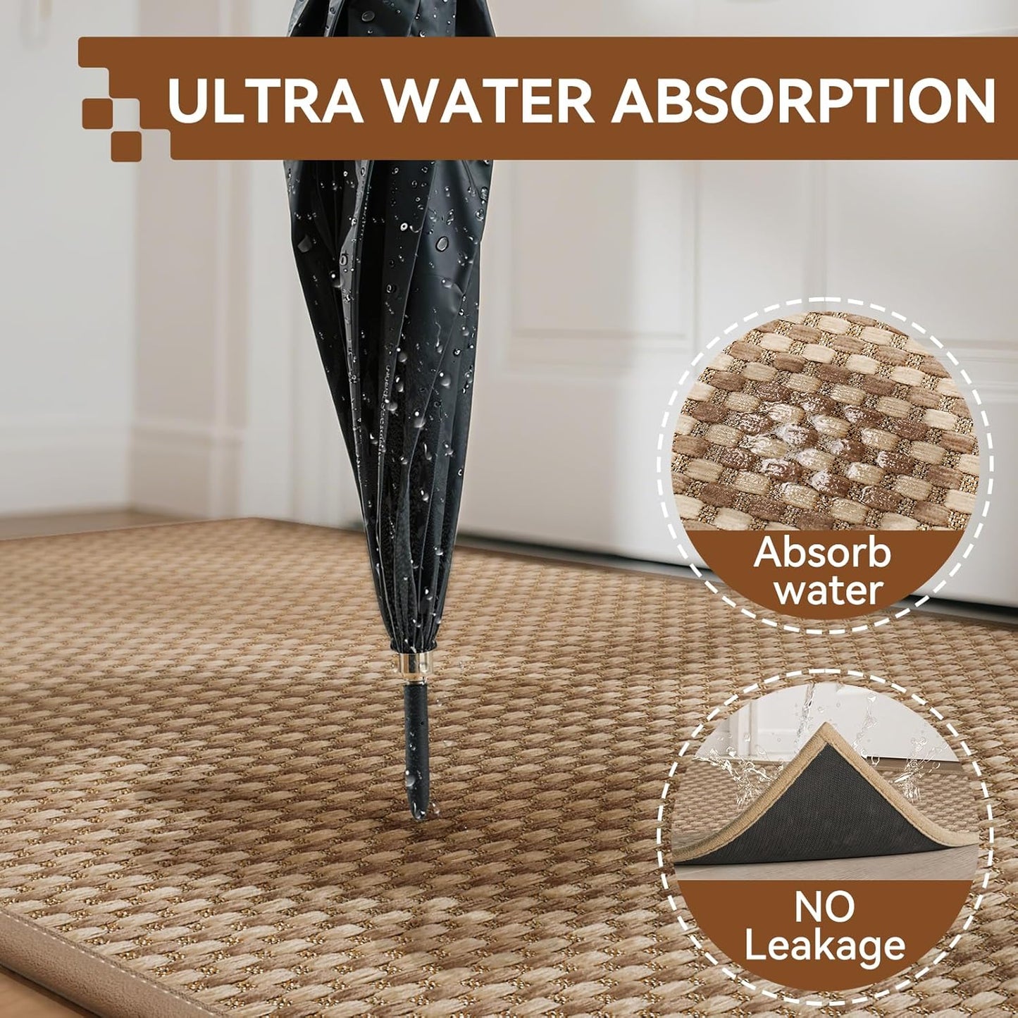 Front Door Mat 17''x30'', Absorbent Dirt Resist Washable Non Slip Low-Profile Indoor Doormat, Easy Clean Welcome Entryway Door Mats, Brown