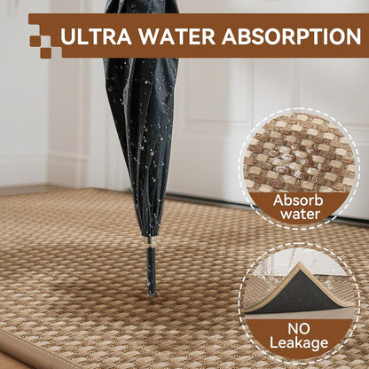 Front Door Mat 17''x30'', Absorbent Dirt Resist Washable Non Slip Low-Profile Indoor Doormat, Easy Clean Welcome Entryway Door Mats, Brown