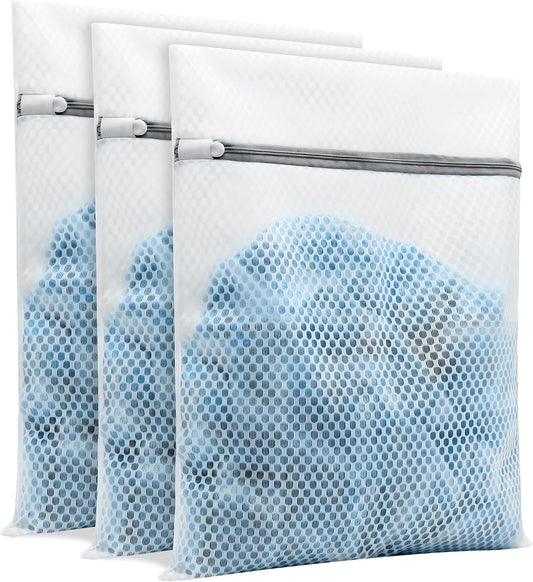3Pcs Laundry Bags Mesh Wash Bags, With Strong Zipper, Durable Washing Machine Bags for Lingerie, Bras, Socks, Clothes & Travel Organization, 12 x 16 inches