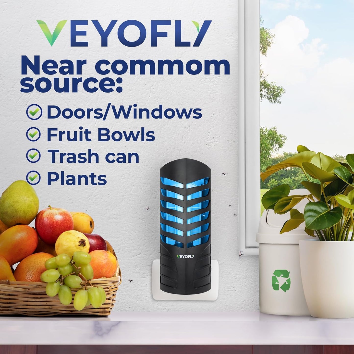 VEYOFLY Fruit Fly Traps for Indoors (2 Device + 6 Refills), Gnat Trap Indoor Plug in, Bug Traps, Flying Insect Trap, Gnat Traps for House Indoor, Fly Trap Indoor for Home Bug Light, Gnats Catcher