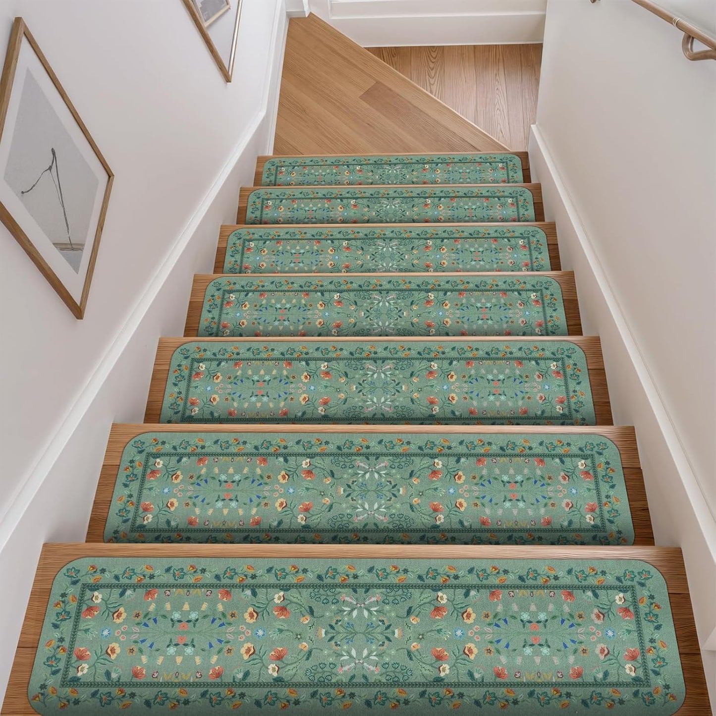 OJIA Floral Stair Treads Non-Slip Carpet Stair Treads for Wooden Steps Indoor 15PCS 30"x8" Stair Runner Stair Mats Staircase Step Treads for Kids, Elders and Dogs, Stair Covers, Black