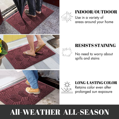 Yimobra Front Door Mat, All-Season Waterproof Outdoor Mat for Entrance with Drainage Holes, Heavy Duty Non-Slip Doormat for Garage Patio Entryway Indoor, 29.5x17, Red