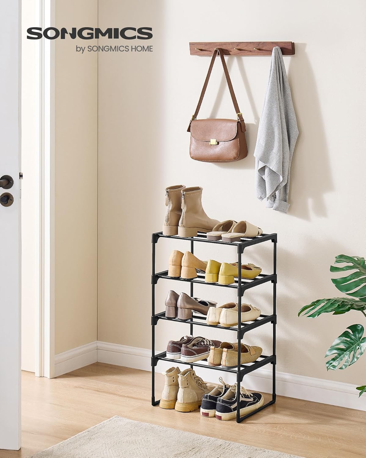 SONGMICS Shoe Rack, 6-Tier Shoe Organizer, Metal Storage Shelf, Upright or Upside Down, for 24-30 Pairs, Stackable, for Entryway, 11.8 x 36.2 x 42.7 Inches, Black ULSA306BH01