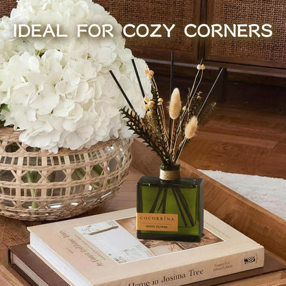 COCORRÍNA Reed Diffuser, 6.76 oz Moroccan Amber Scent Reed Diffuser with 6 Sticks & Dried Flowers, Long Lasting Elegant Fragrance Home Décor for Bathroom Bedroom Office