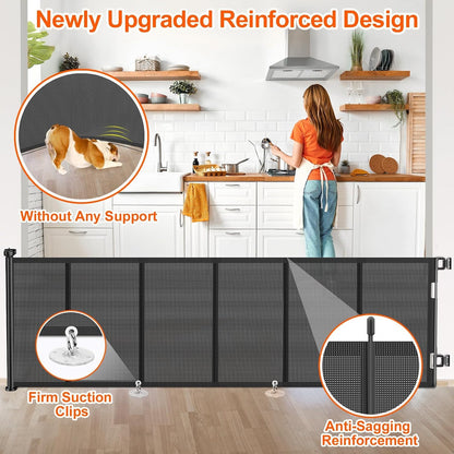 71 inch Retractable Baby Gates, EZIGO Extra Wide Baby Gate for Large Opening Extra Long Mesh Gate for Kids or Pet Dog Gate Child Safety Gate for Stairs Hallways Doorway Indoor Outdoor, Gray