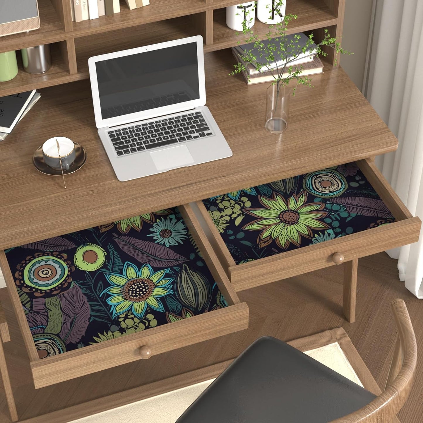 Blue Wallpaper Peel and Stick,Vintage Boho Floral Contact Paper 17.5" x 118", Retro Botanical Flower Wall Paper Self Adhesive Removable Waterproof for Walls Shelves Cabinet Table (Blue,Yellow, Green)